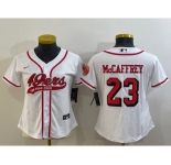 Women's San Francisco 49ers #23 Christian McCaffrey White Color Rush With Patch Cool Base Stitched Baseball Jersey