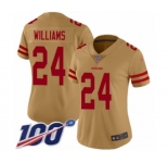 Women's San Francisco 49ers #24 K'Waun Williams Limited Gold Inverted Legend 100th Season Football Jersey