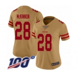 Women's San Francisco 49ers #28 Jerick McKinnon Limited Gold Inverted Legend 100th Season Football Jersey