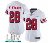 Women's San Francisco 49ers #28 Jerick McKinnon Limited White Rush Vapor Untouchable Super Bowl LIV Bound Football Jersey