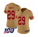 Women's San Francisco 49ers #29 Jaquiski Tartt Limited Gold Inverted Legend 100th Season Football Jersey
