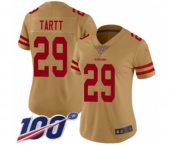 Women's San Francisco 49ers #29 Jaquiski Tartt Limited Gold Inverted Legend 100th Season Football Jersey