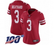 Women's San Francisco 49ers #3 C. J. Beathard Red Team Color Vapor Untouchable Limited Player 100th Season Football Jersey