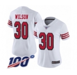 Women's San Francisco 49ers #30 Jeff Wilson Limited White Rush Vapor Untouchable 100th Season Football Jersey