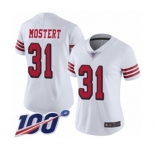 Women's San Francisco 49ers #31 Raheem Mostert Limited White Rush Vapor Untouchable 100th Season Football Jersey
