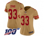 Women's San Francisco 49ers #33 Roger Craig Limited Gold Inverted Legend 100th Season Football Jersey