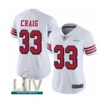 Women's San Francisco 49ers #33 Roger Craig Limited White Rush Vapor Untouchable Super Bowl LIV Bound Football Jersey