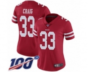 Women's San Francisco 49ers #33 Roger Craig Red Team Color Vapor Untouchable Limited Player 100th Season Football Jersey