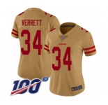 Women's San Francisco 49ers #34 Jason Verrett Limited Gold Inverted Legend 100th Season Football Jersey