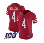 Women's San Francisco 49ers #4 Nick Mullens Red Team Color Vapor Untouchable Limited Player 100th Season Football Jersey