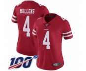 Women's San Francisco 49ers #4 Nick Mullens Red Team Color Vapor Untouchable Limited Player 100th Season Football Jersey