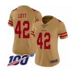 Women's San Francisco 49ers #42 Ronnie Lott Limited Gold Inverted Legend 100th Season Football Jersey