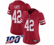 Women's San Francisco 49ers #42 Ronnie Lott Red Team Color Vapor Untouchable Limited Player 100th Season Football Jersey