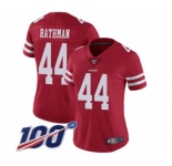 Women's San Francisco 49ers #44 Tom Rathman Red Team Color Vapor Untouchable Limited Player 100th Season Football Jersey