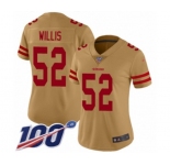 Women's San Francisco 49ers #52 Patrick Willis Limited Gold Inverted Legend 100th Season Football Jersey