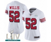 Women's San Francisco 49ers #52 Patrick Willis Limited White Rush Vapor Untouchable Super Bowl LIV Bound Football Jersey