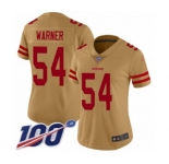 Women's San Francisco 49ers #54 Fred Warner Limited Gold Inverted Legend 100th Season Football Jersey