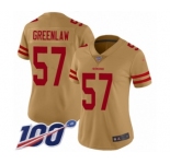 Women's San Francisco 49ers #57 Dre Greenlaw Limited Gold Inverted Legend 100th Season Football Jersey
