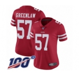 Women's San Francisco 49ers #57 Dre Greenlaw Red Team Color Vapor Untouchable Limited Player 100th Season Football Jersey