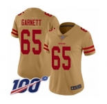 Women's San Francisco 49ers #65 Joshua Garnett Limited Gold Inverted Legend 100th Season Football Jersey