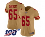 Women's San Francisco 49ers #65 Joshua Garnett Limited Gold Inverted Legend 100th Season Football Jersey