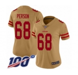 Women's San Francisco 49ers #68 Mike Person Limited Gold Inverted Legend 100th Season Football Jersey
