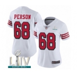 Women's San Francisco 49ers #68 Mike Person Limited White Rush Vapor Untouchable Super Bowl LIV Bound Football Jersey