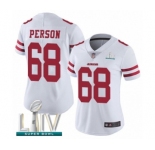 Women's San Francisco 49ers #68 Mike Person White Vapor Untouchable Limited Player Super Bowl LIV Bound Football Jersey