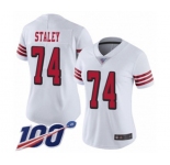 Women's San Francisco 49ers #74 Joe Staley Limited White Rush Vapor Untouchable 100th Season Football Jersey