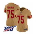 Women's San Francisco 49ers #75 Laken Tomlinson Limited Gold Inverted Legend 100th Season Football Jersey