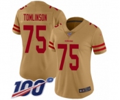 Women's San Francisco 49ers #75 Laken Tomlinson Limited Gold Inverted Legend 100th Season Football Jersey