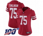 Women's San Francisco 49ers #75 Laken Tomlinson Red Team Color Vapor Untouchable Limited Player 100th Season Football Jersey