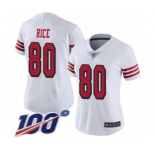 Women's San Francisco 49ers #80 Jerry Rice Limited White Rush Vapor Untouchable 100th Season Football Jersey