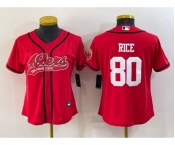 Women's San Francisco 49ers #80 Jerry Rice Red With Patch Cool Base Stitched Baseball Jersey