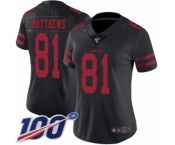 Women's San Francisco 49ers #81 Jordan Matthews Black Vapor Untouchable Limited Player 100th Season Football Jersey