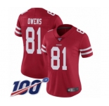 Women's San Francisco 49ers #81 Terrell Owens Red Team Color Vapor Untouchable Limited Player 100th Season Football Jersey