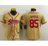 Women's San Francisco 49ers #85 George Kittle Gold With Patch Cool Base Stitched Baseball Jersey