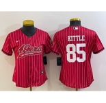 Women's San Francisco 49ers #85 George Kittle Red Pinstripe With Patch Cool Base Stitched Baseball Jersey