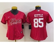 Women's San Francisco 49ers #85 George Kittle Red Pinstripe With Patch Cool Base Stitched Baseball Jersey