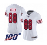 Women's San Francisco 49ers #88 Garrett Celek Limited White Rush Vapor Untouchable 100th Season Football Jersey