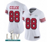 Women's San Francisco 49ers #88 Garrett Celek Limited White Rush Vapor Untouchable Super Bowl LIV Bound Football Jersey