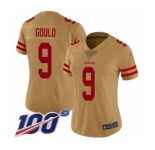 Women's San Francisco 49ers #9 Robbie Gould Limited Gold Inverted Legend 100th Season Football Jersey