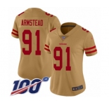 Women's San Francisco 49ers #91 Arik Armstead Limited Gold Inverted Legend 100th Season Football Jersey