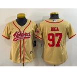 Women's San Francisco 49ers #97 Nick Bosa Gold With Patch Cool Base Stitched Baseball Jersey
