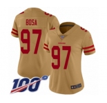 Women's San Francisco 49ers #97 Nick Bosa Limited Gold Inverted Legend 100th Season Football Jersey