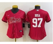 Women's San Francisco 49ers #97 Nick Bosa Red Pinstripe With Patch Cool Base Stitched Baseball Jersey