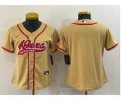 Women's San Francisco 49ers Blank Gold With Patch Cool Base Stitched Baseball Jersey(Run Small)