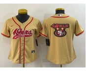 Women's San Francisco 49ers Gold Team Big Logo With Patch Cool Base Stitched Baseball Jersey