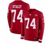 Youth Nike San Francisco 49ers #74 Joe Staley Limited Red Therma Long Sleeve NFL Jersey