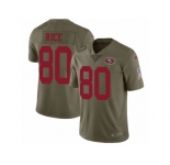 Youth Nike San Francisco 49ers #80 Jerry Rice Limited Olive 2017 Salute to Service NFL Jersey